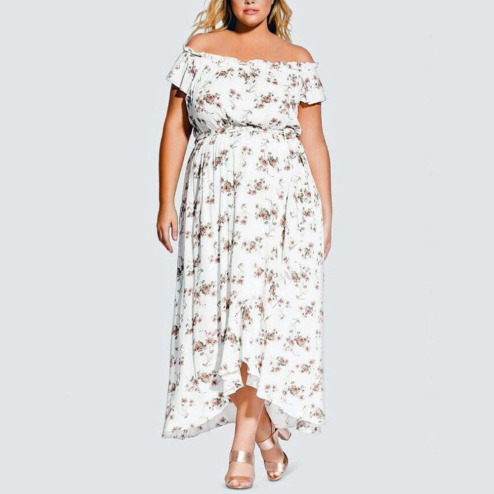 City Chic Garden Art White Floral Off Shoulder Maxi Dress Plus Size 22 NWT